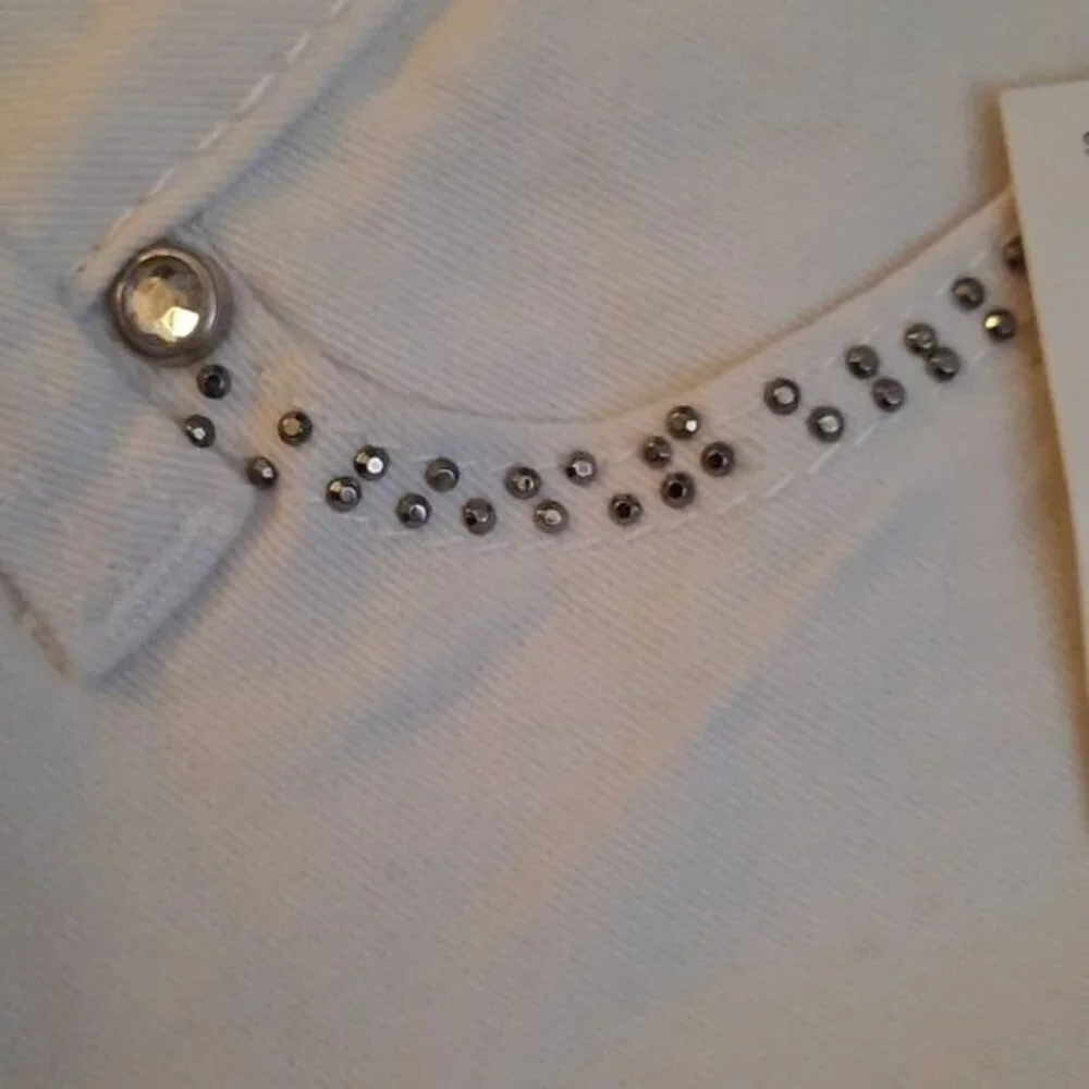 Klip Jeans NWT White Rhinestone 5 Pocket Low Rise Skinny Denim Jeans Size 7 - Picture 8 of 16